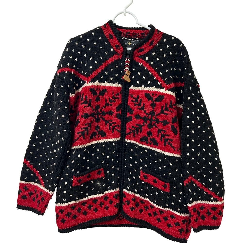 Handmade by Rainbow Crafts Womens L/XL 100% Wool Nordic Full Zip Sweater Chunky